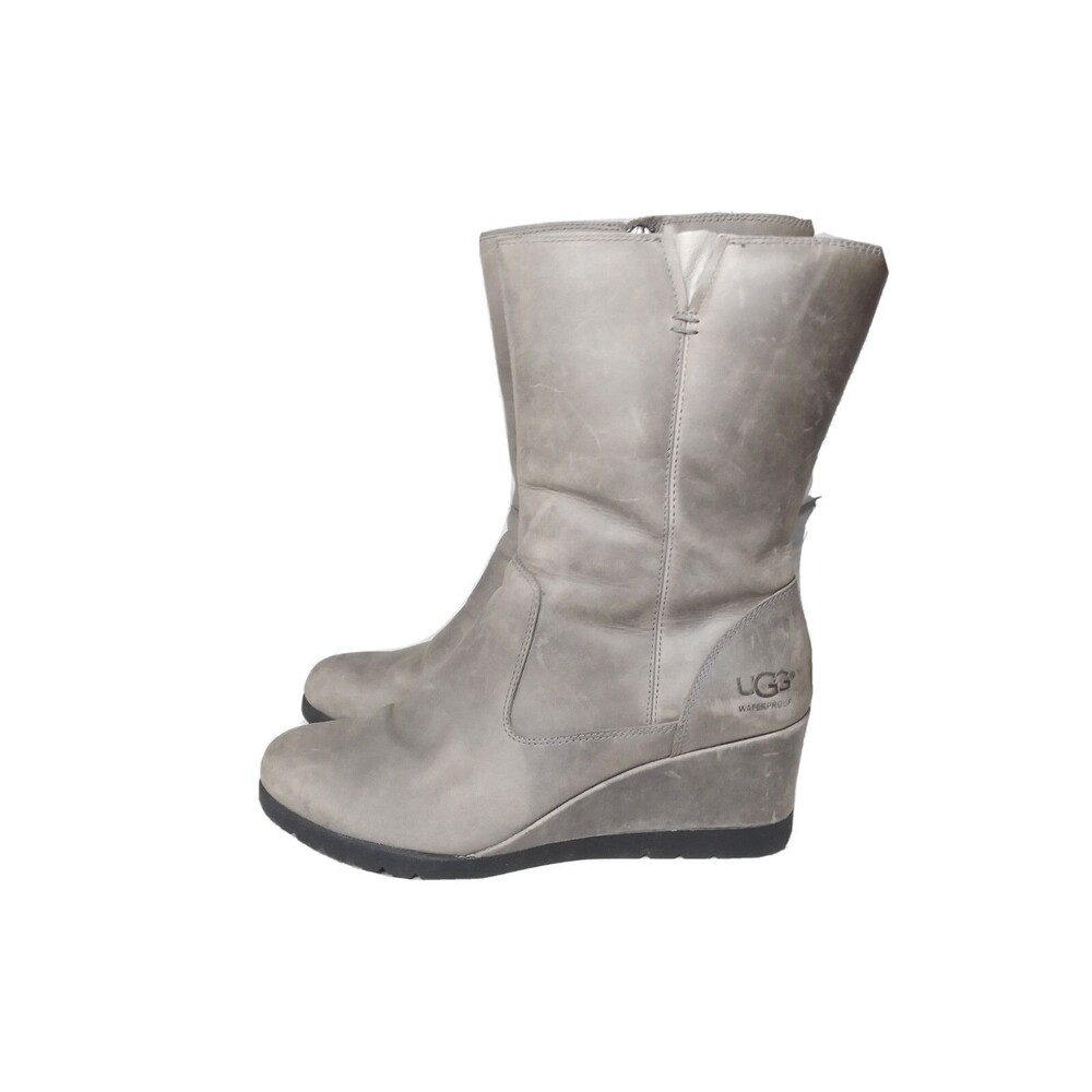 UGG Joely Wedge Leather Boots Women's Size 9 Waterproof Charcoal  Gray